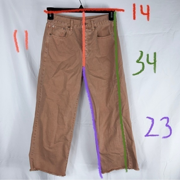 American Eagle Jeans Wide Leg Cropped Raw Hem Hidden Button Fly High Rise Denim - Picture 4 of 16